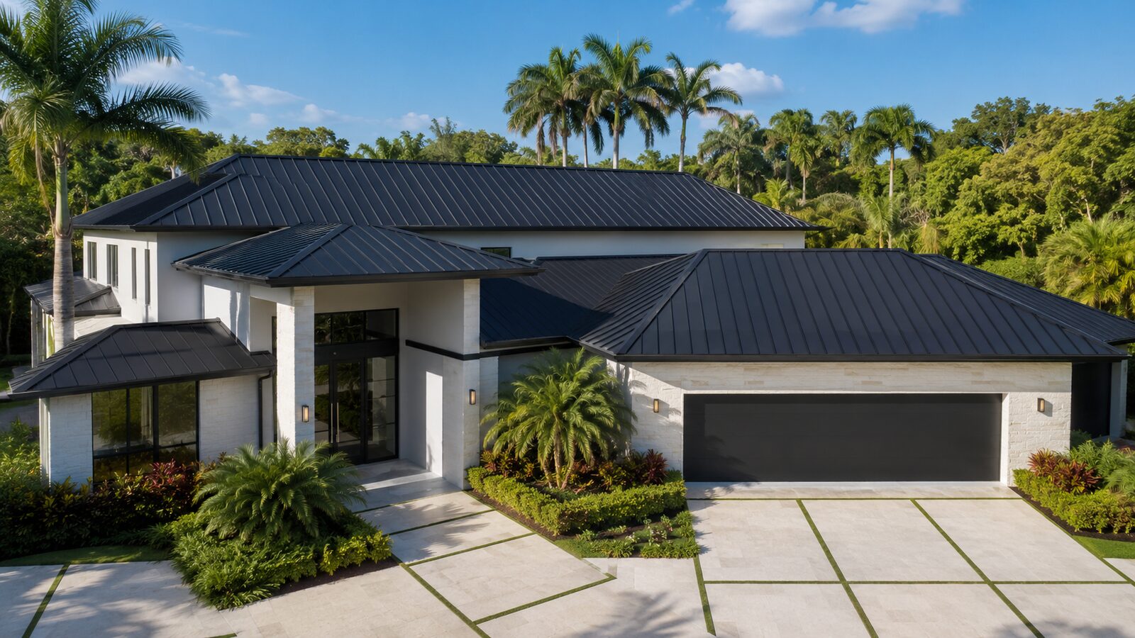 Standing seam metal roof on a large-lot Pinecrest estate